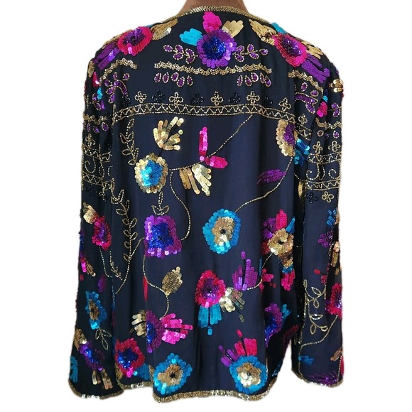 Drapers & Damons Silk Jacket Sequins Size‎ M Colorful Gold Beaded Vintage 90s - Picture 3 of 8